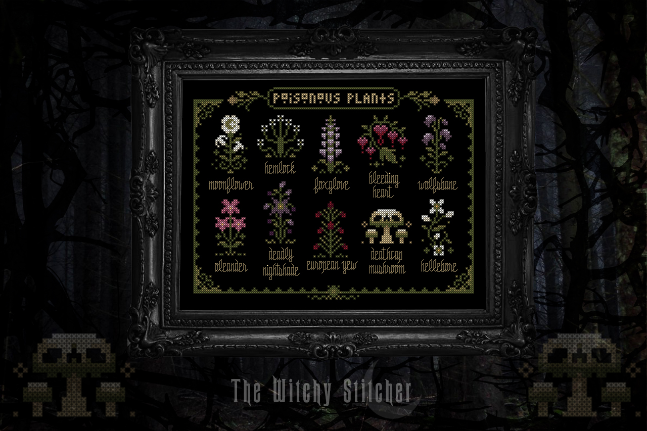 Poisonous Plants - Halloween Cross Stitch Pattern, different perspective #1, zoomed in. Select this picture to zoom back out.