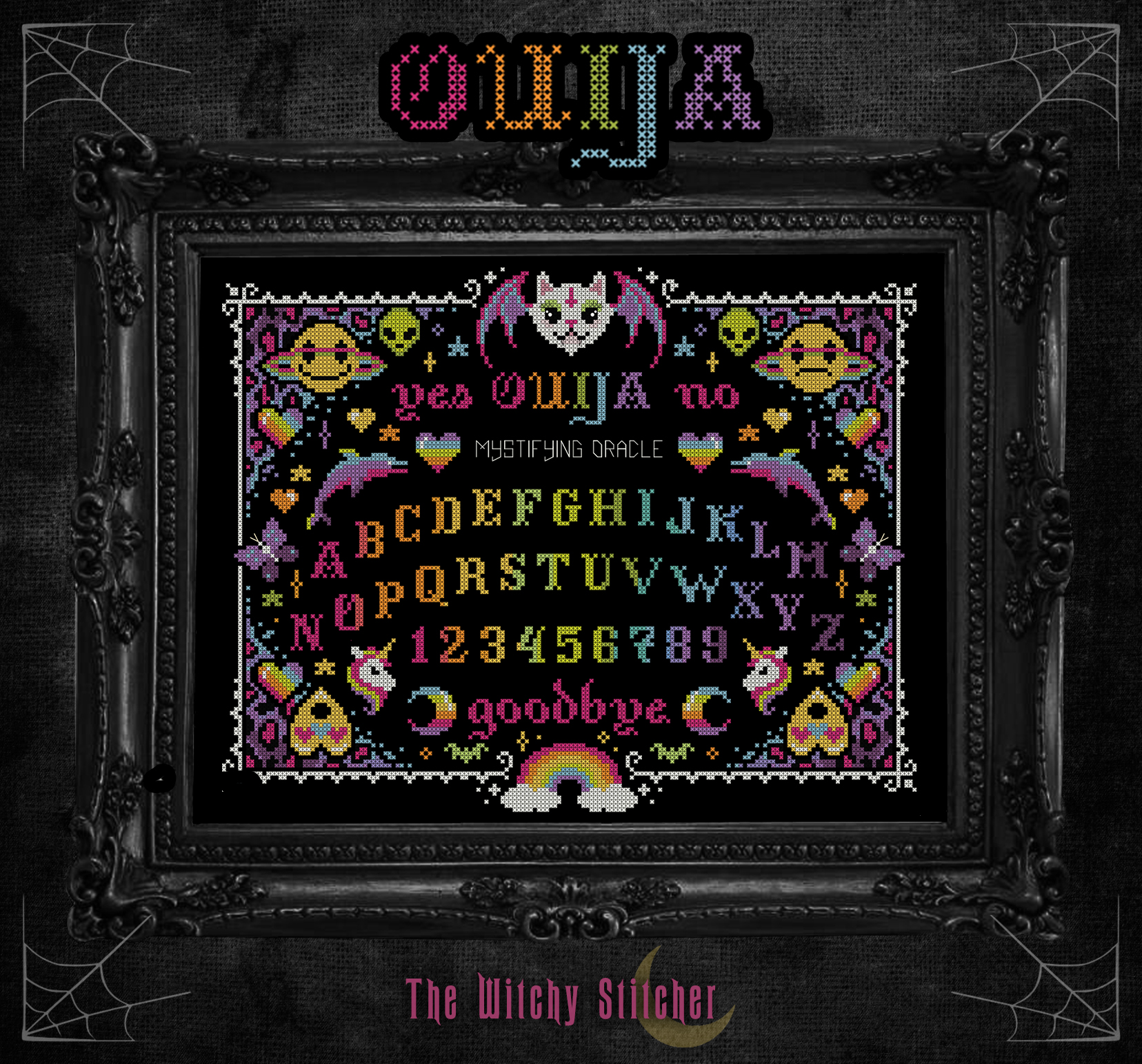 Nostalgic Ouija - Halloween Cross Stitch Pattern, different perspective #2, zoomed in. Select this picture to zoom back out.
