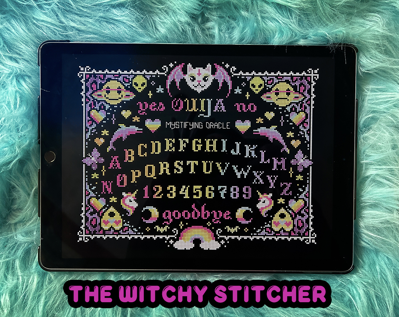 Nostalgic Ouija - Halloween Cross Stitch Pattern, zoomed in. Select this picture to zoom back out.