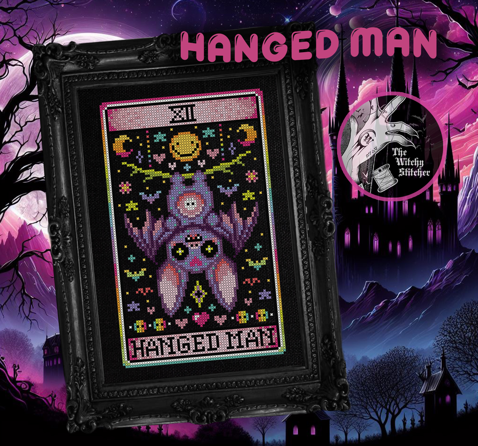 The Hanged Man - Halloween  Cross Stitch Pattern, different perspective #1, zoomed in. Select this picture to zoom back out.