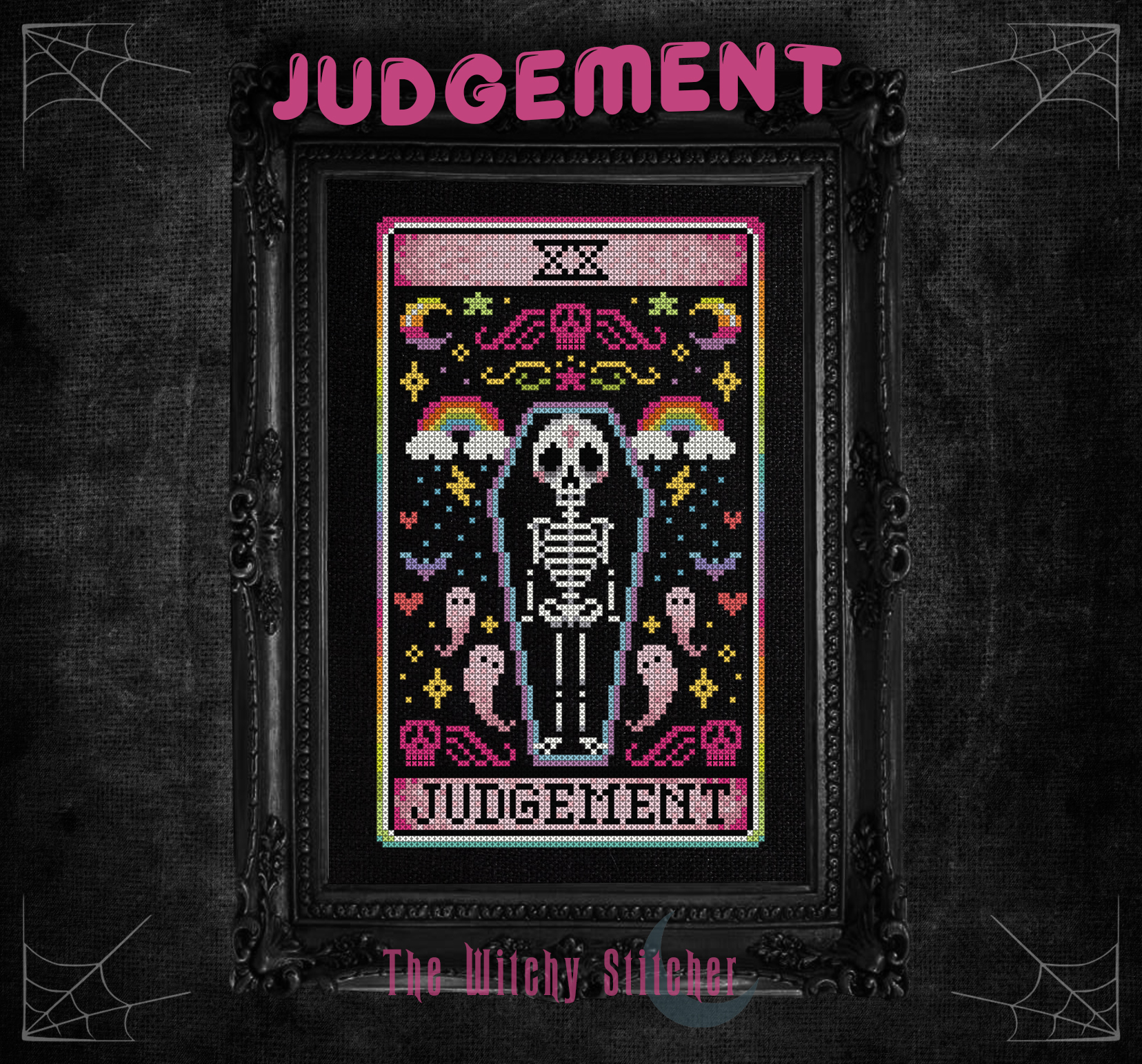 Judgement - Halloween Cross Stitch Pattern, zoomed in. Select this picture to zoom back out.