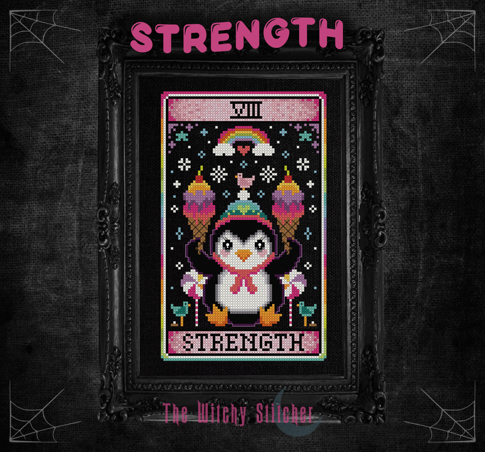 Strength - Halloween Cross Stitch Pattern, zoomed in. Select this picture to zoom back out.