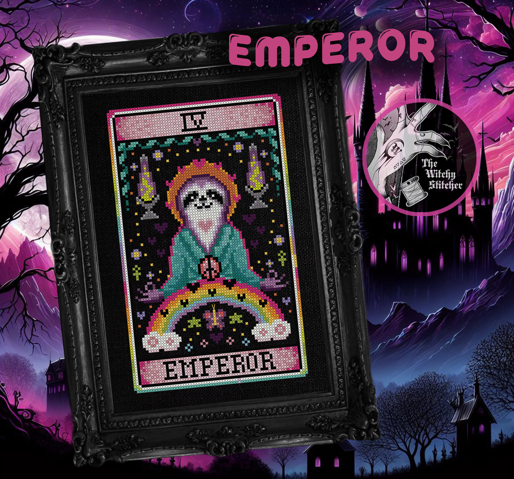 The Emperor - Halloween Cross Stitch Pattern, different perspective #1, zoomed in. Select this picture to zoom back out.