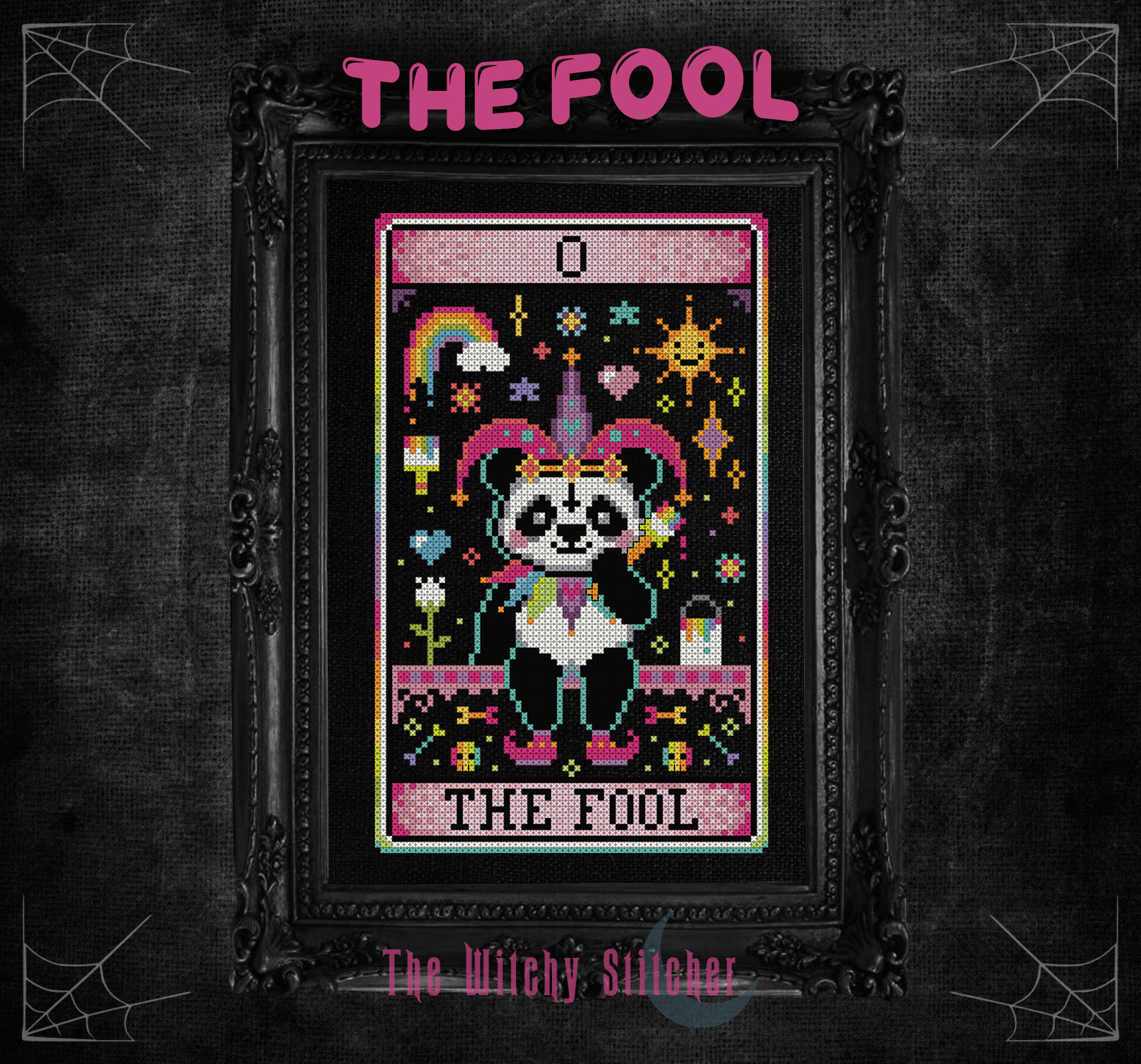 The Fool - Halloween Cross Stitch Pattern, zoomed in. Select this picture to zoom back out.