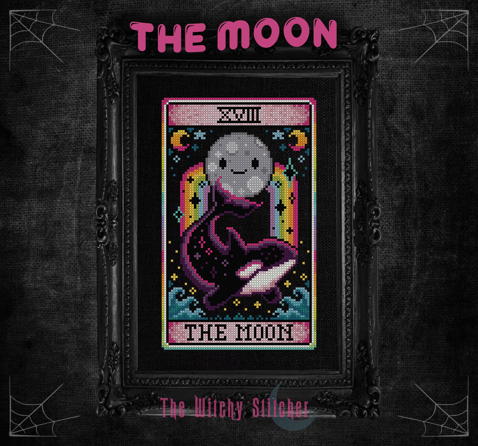 The Moon - Halloween Cross Stitch Pattern, zoomed in. Select this picture to zoom back out.