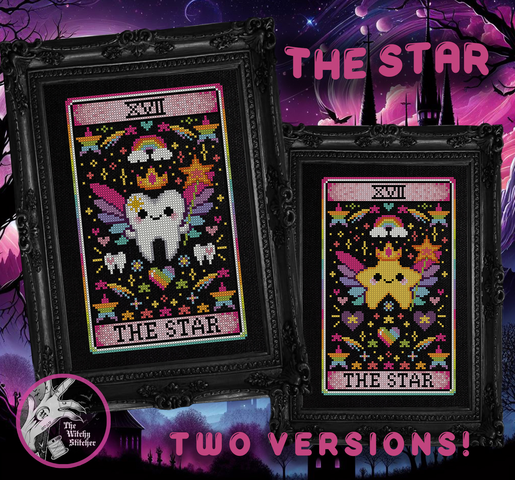The Star - Halloween Cross Stitch Pattern, different perspective #1, zoomed in. Select this picture to zoom back out.