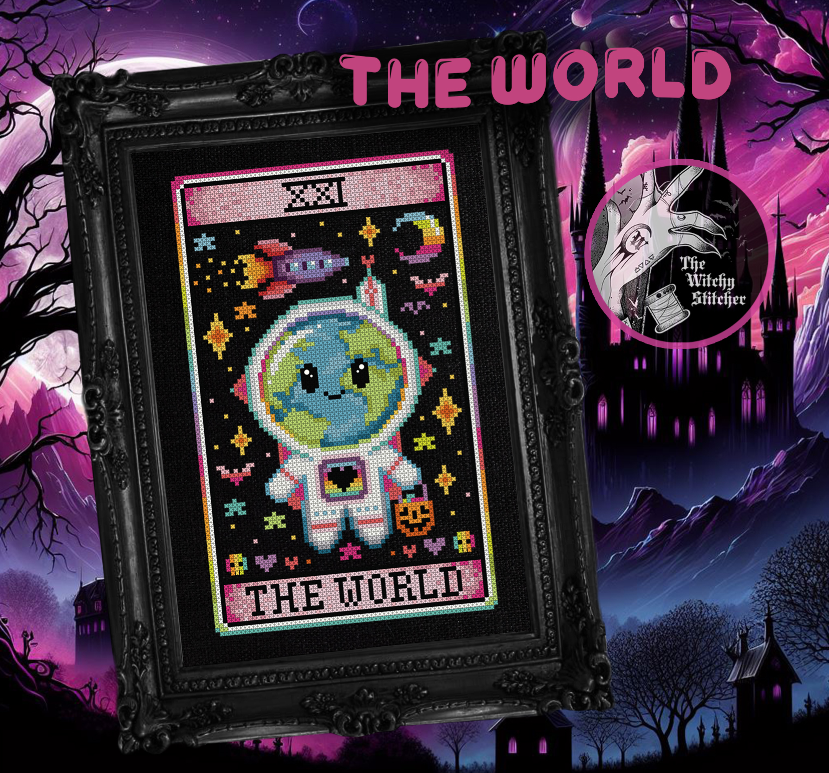The World - Halloween Cross Stitch Pattern, different perspective #1, zoomed in. Select this picture to zoom back out.