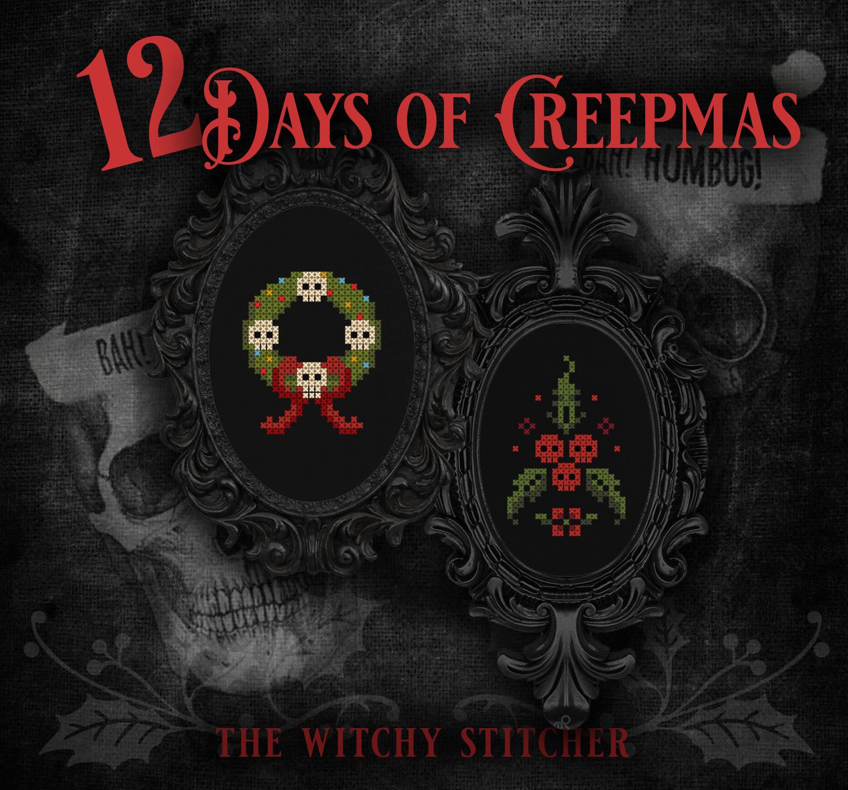 12 Days Of Creepmas Set - Halloween Cross Stitch Pattern, different perspective #11, zoomed in. Select this picture to zoom back out.