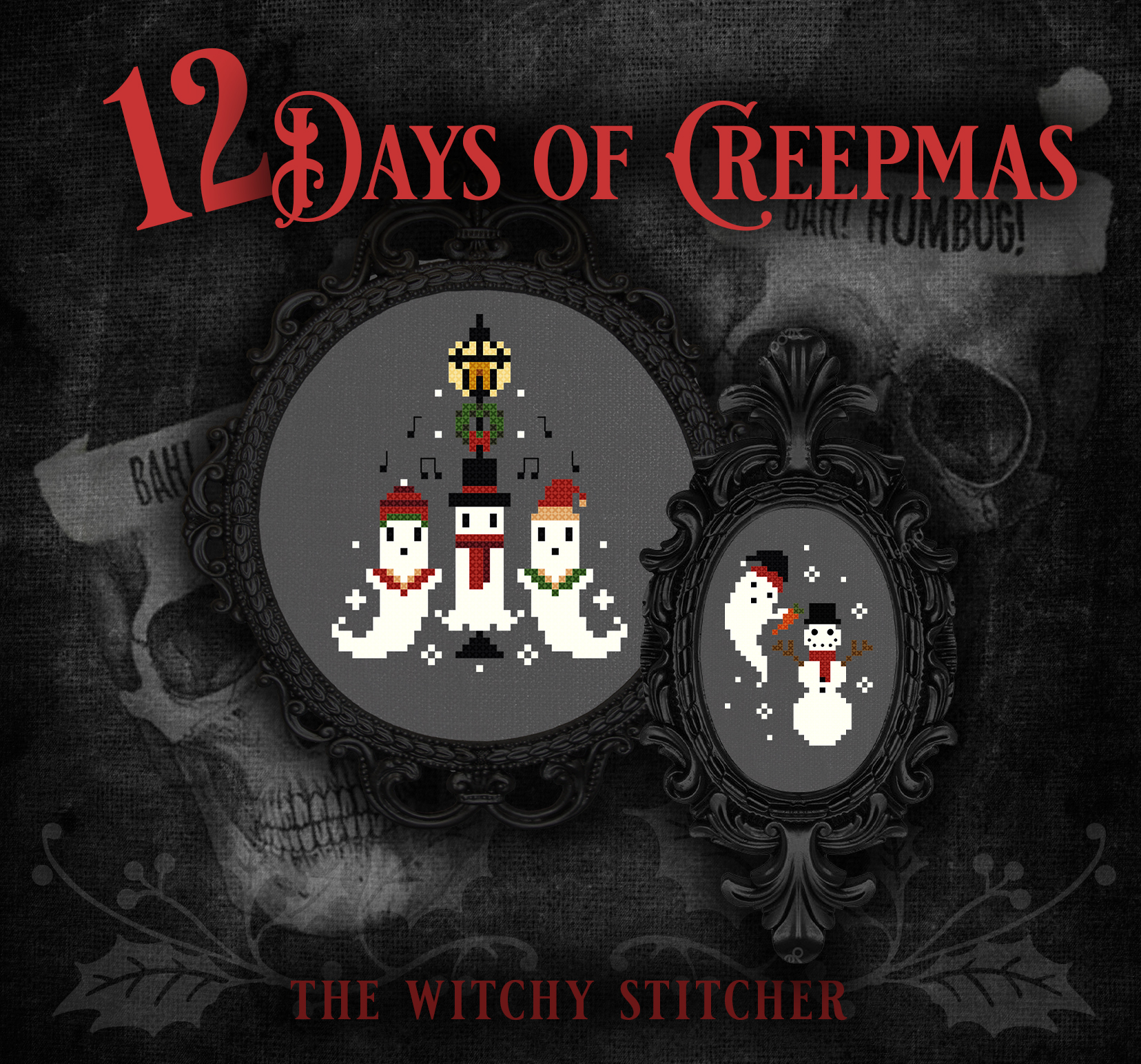 12 Days Of Creepmas Set - Halloween Cross Stitch Pattern, different perspective #5, zoomed in. Select this picture to zoom back out.