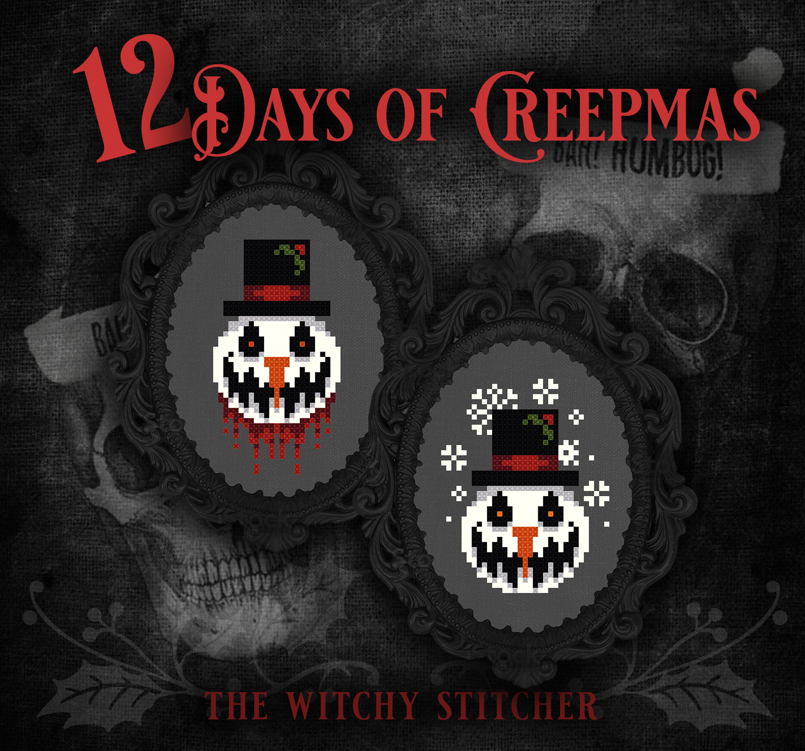 12 Days Of Creepmas Set - Halloween Cross Stitch Pattern, different perspective #7, zoomed in. Select this picture to zoom back out.