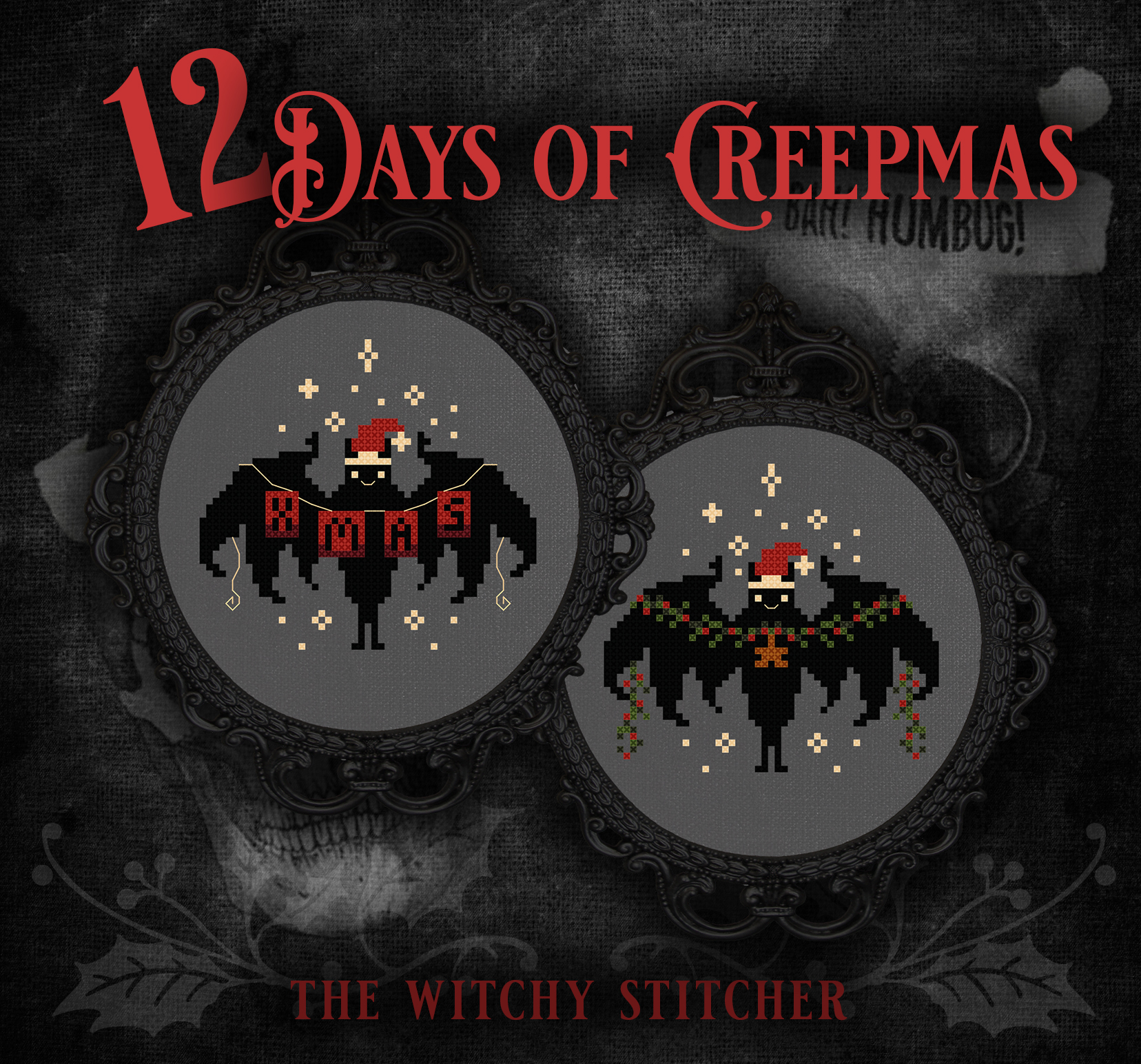 12 Days Of Creepmas Set - Halloween Cross Stitch Pattern, different perspective #8, zoomed in. Select this picture to zoom back out.