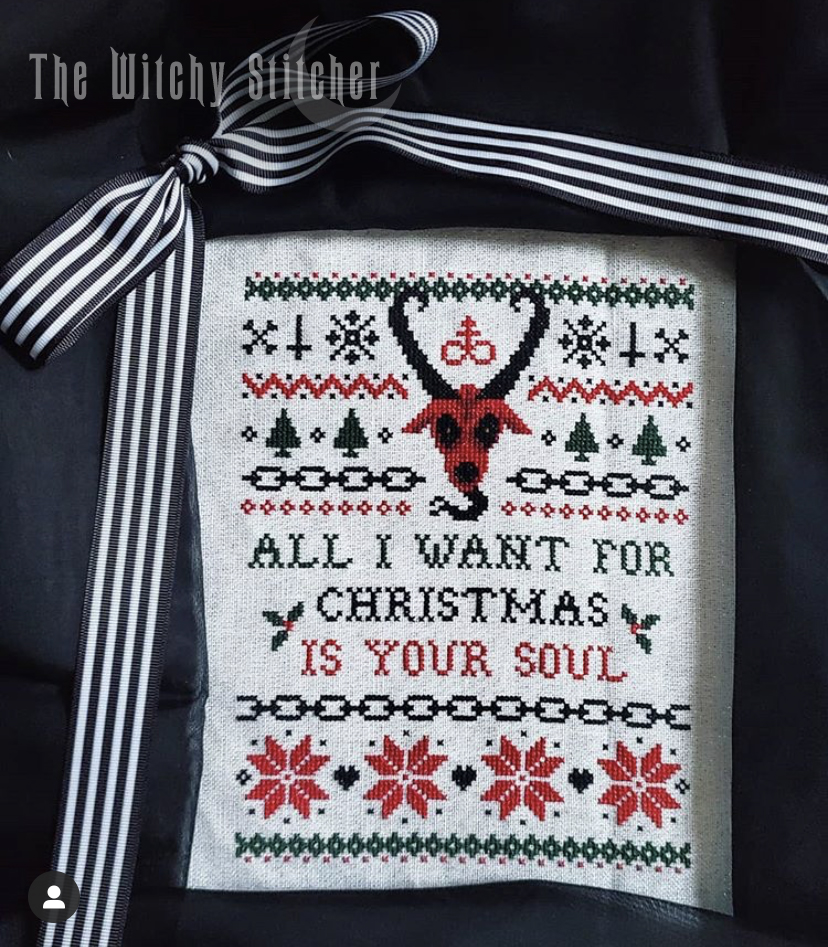 All I Want For Christmas - Halloween Cross Stitch Pattern, zoomed in. Select this picture to zoom back out.