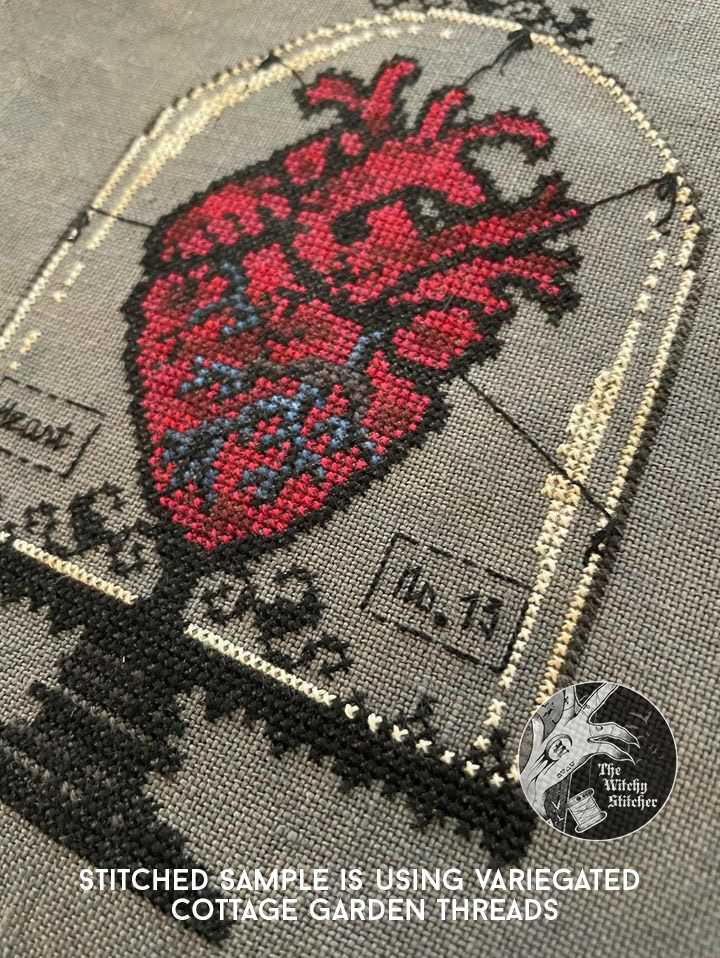 Anatomical Heart - Halloween Cross Stitch Pattern, different perspective #4, zoomed in. Select this picture to zoom back out.