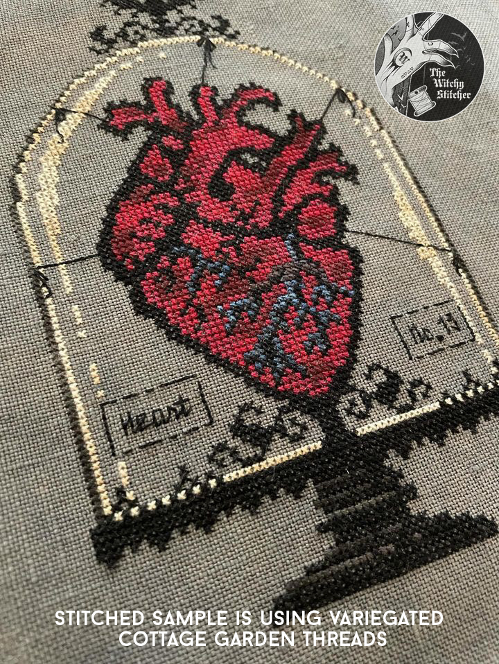 Anatomical Heart - Halloween Cross Stitch Pattern, different perspective #5, zoomed in. Select this picture to zoom back out.