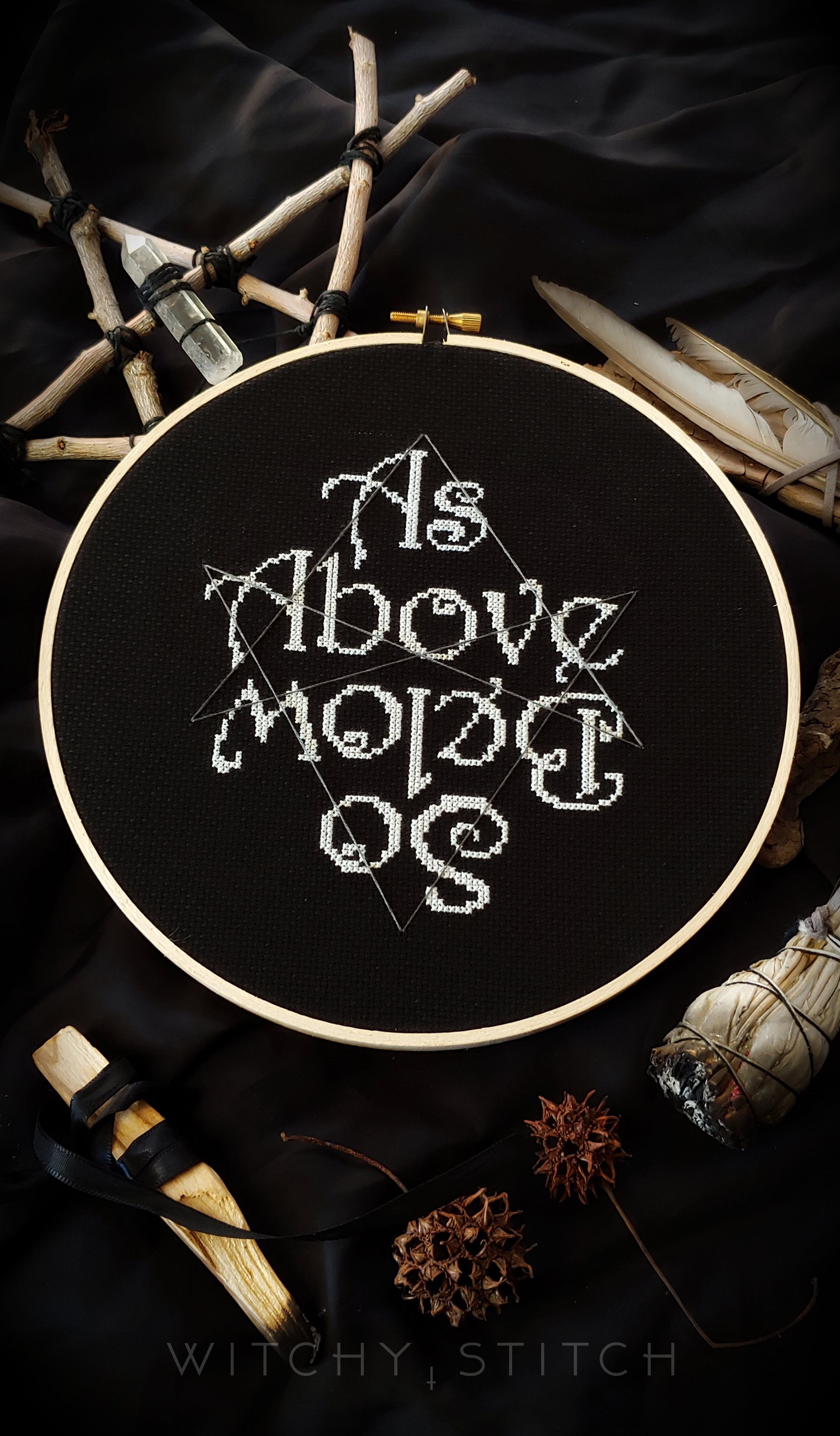 As Above So Below - Halloween Cross Stitch Pattern, different perspective #1, zoomed in. Select this picture to zoom back out.