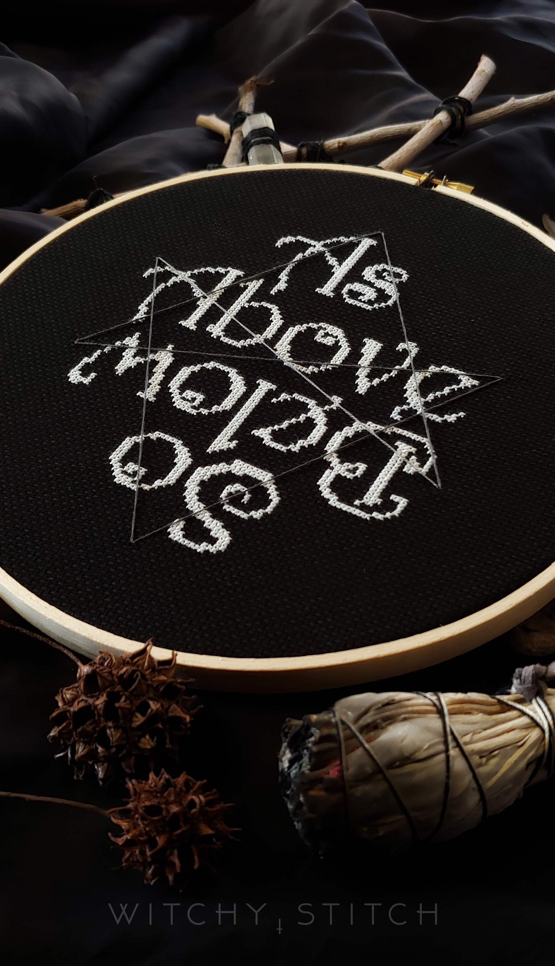 As Above So Below - Halloween Cross Stitch Pattern, different perspective #2, zoomed in. Select this picture to zoom back out.
