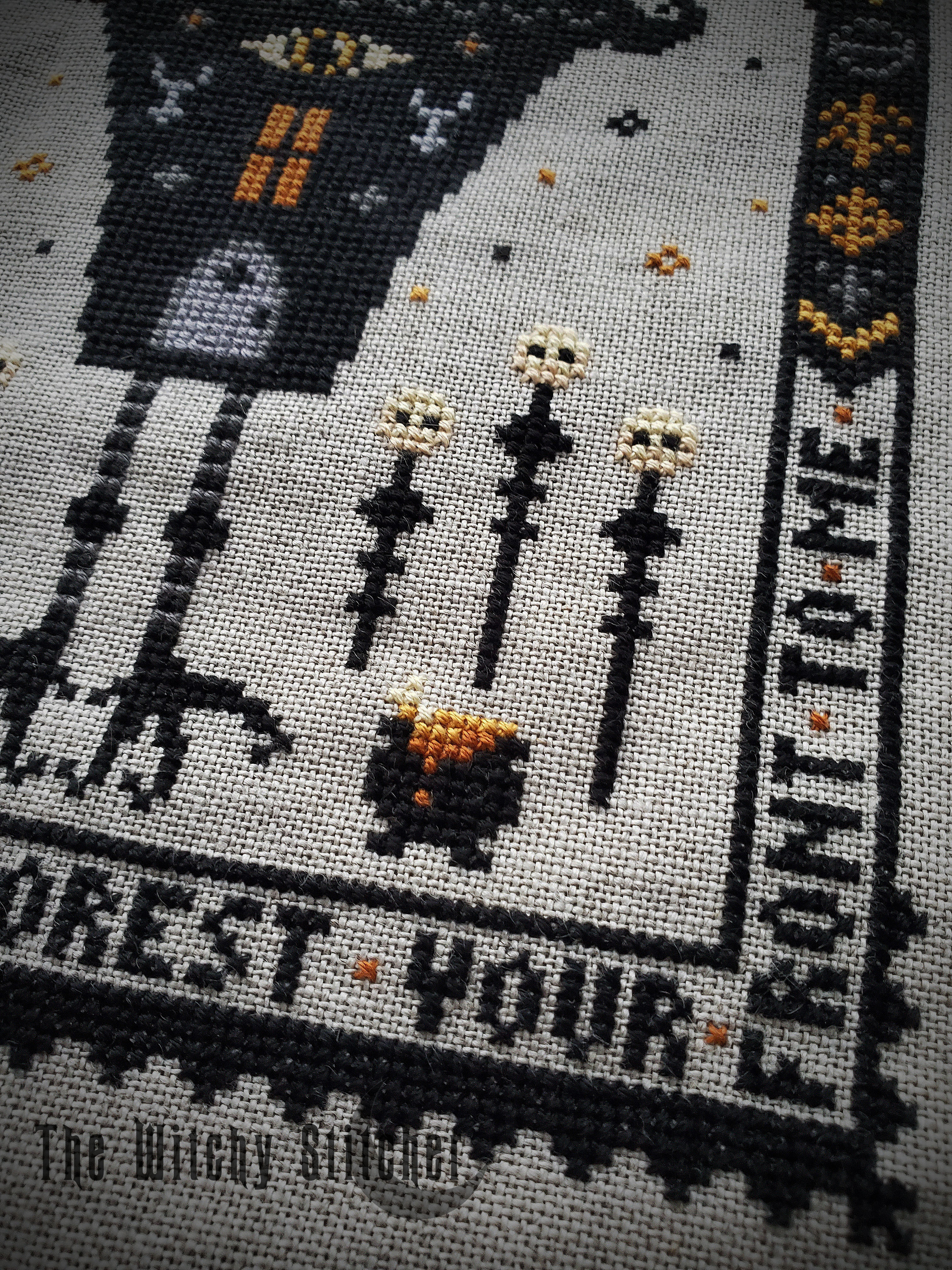 Baba Yaga - Halloween Cross Stitch Pattern, different perspective #4, zoomed in. Select this picture to zoom back out.