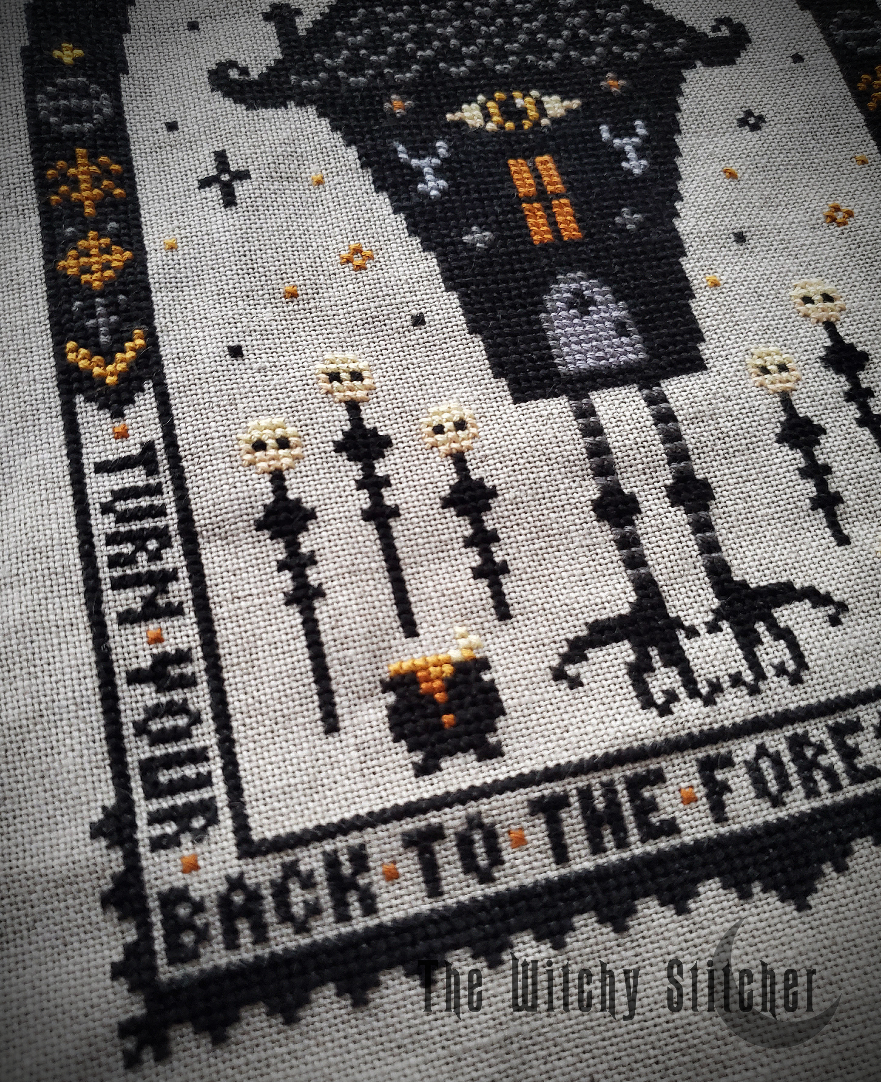 Baba Yaga - Halloween Cross Stitch Pattern, different perspective #6, zoomed in. Select this picture to zoom back out.