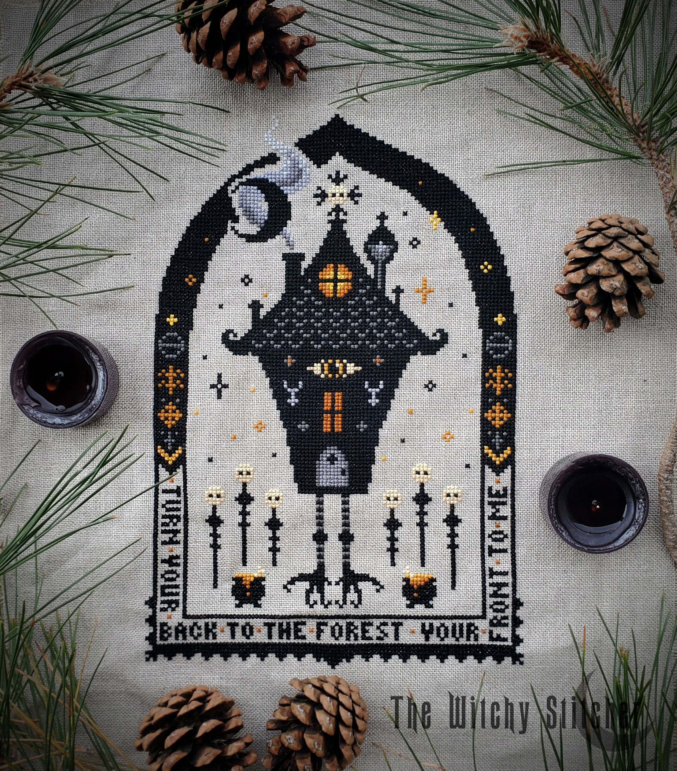 Baba Yaga - Halloween Cross Stitch Pattern, zoomed in. Select this picture to zoom back out.