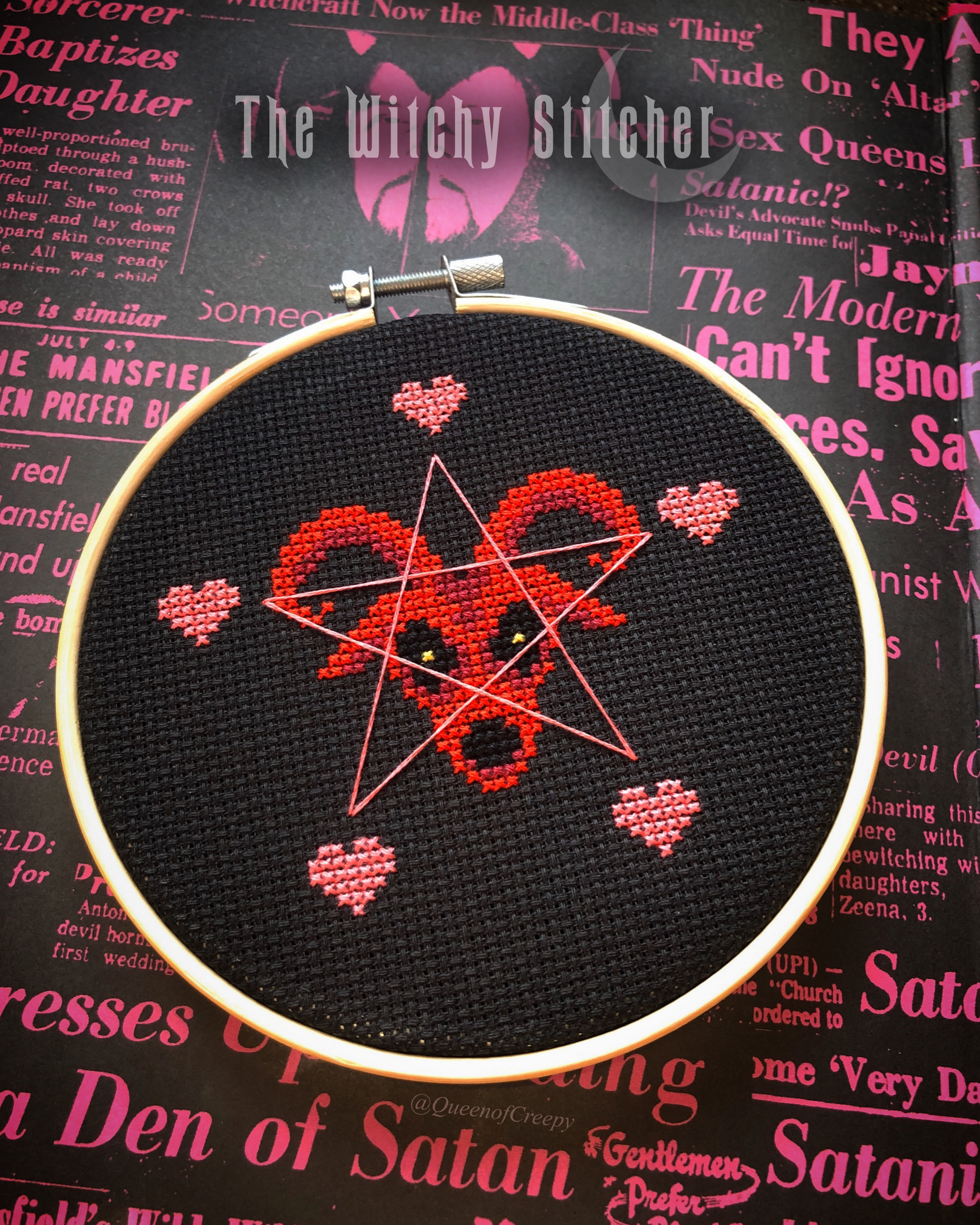 Baphomet Valentine - Cross Stitch Pattern, different perspective #1, zoomed in. Select this picture to zoom back out.