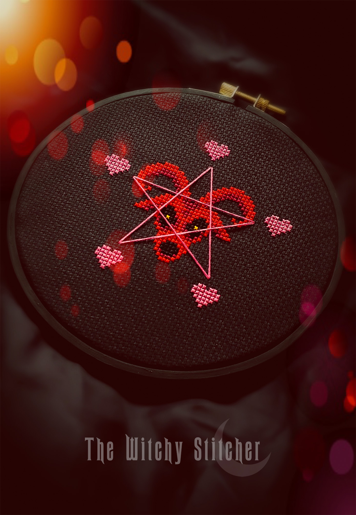 Baphomet Valentine - Cross Stitch Pattern, different perspective #2, zoomed in. Select this picture to zoom back out.