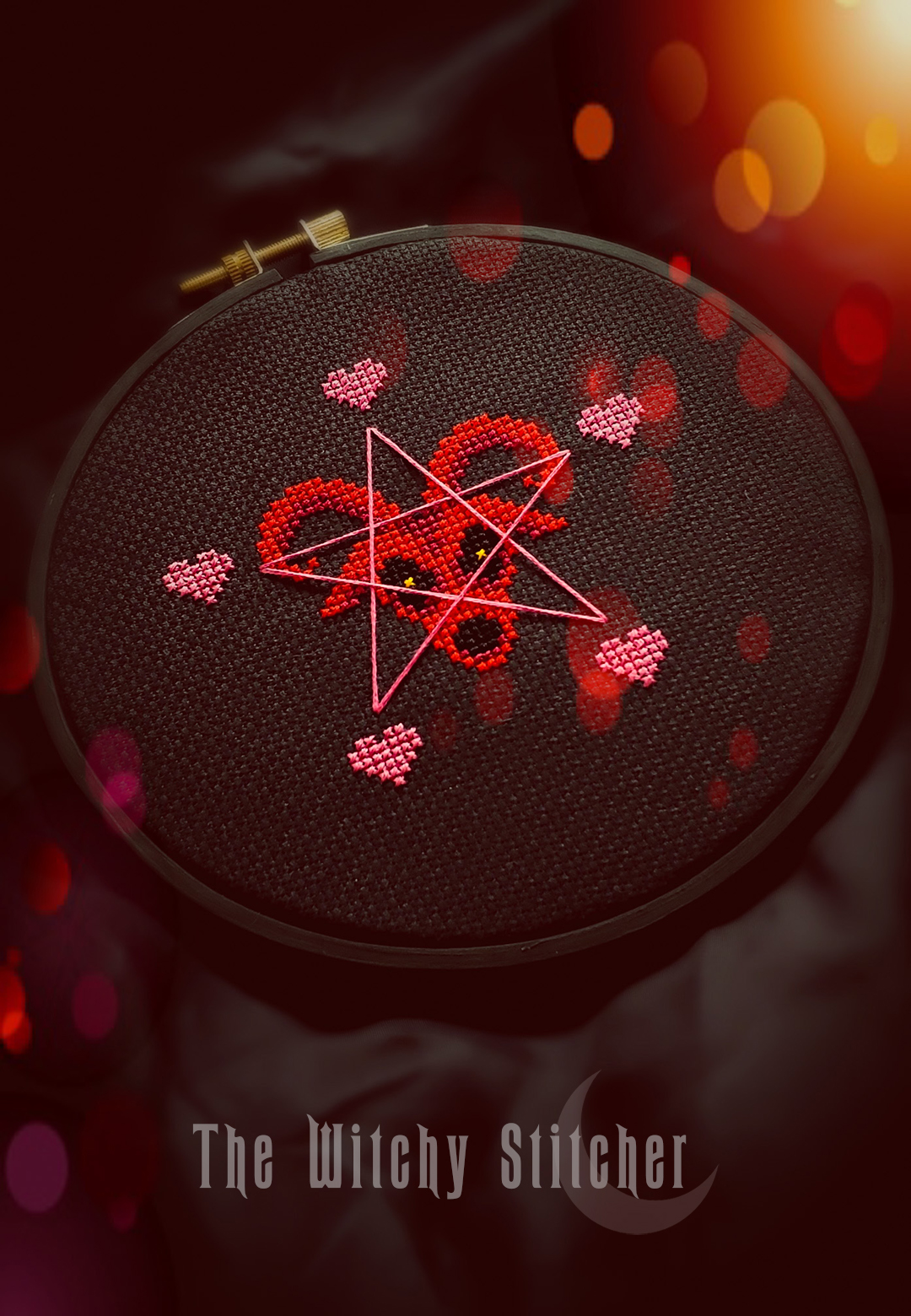 Baphomet Valentine - Cross Stitch Pattern, different perspective #3, zoomed in. Select this picture to zoom back out.