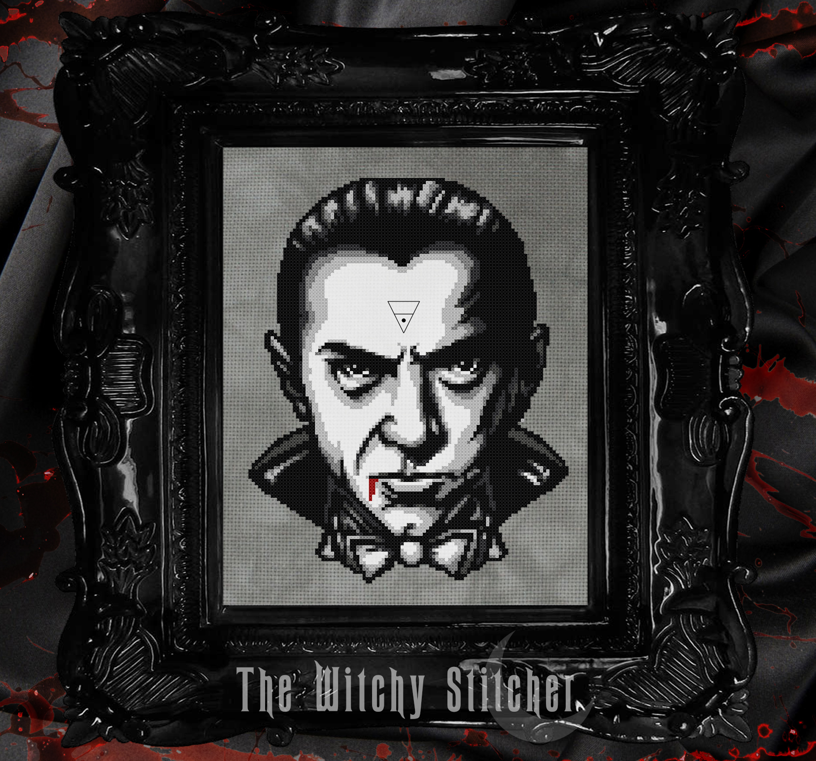 Bela Lugosi - Halloween Cross Stitch Pattern, different perspective #3, zoomed in. Select this picture to zoom back out.