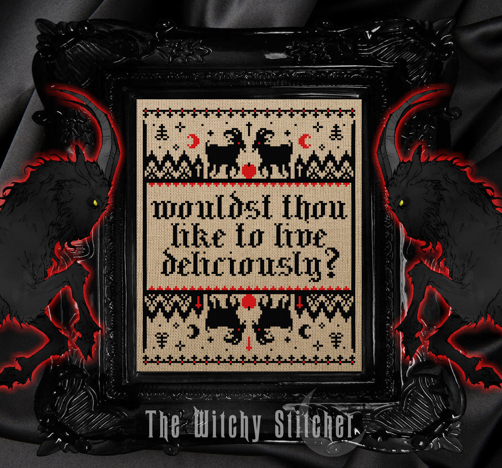 Black Phillip - Halloween  Cross Stitch Pattern, zoomed in. Select this picture to zoom back out.
