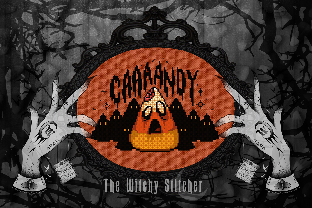 Candy Corn Zombies - Halloween Cross Stitch Pattern, zoomed in. Select this picture to zoom back out.