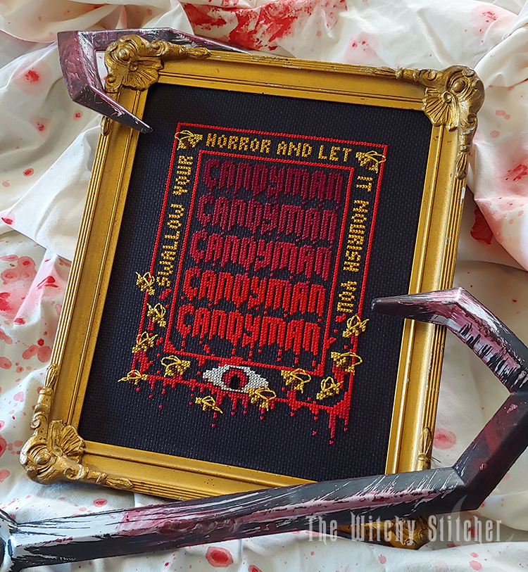 Candyman - Halloween Cross Stitch Pattern, different perspective #2, zoomed in. Select this picture to zoom back out.