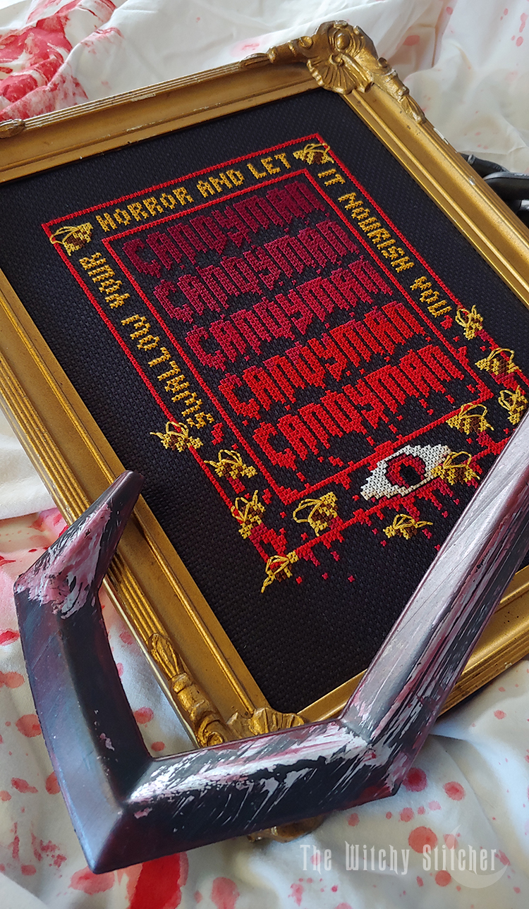 Candyman - Halloween Cross Stitch Pattern, different perspective #4, zoomed in. Select this picture to zoom back out.