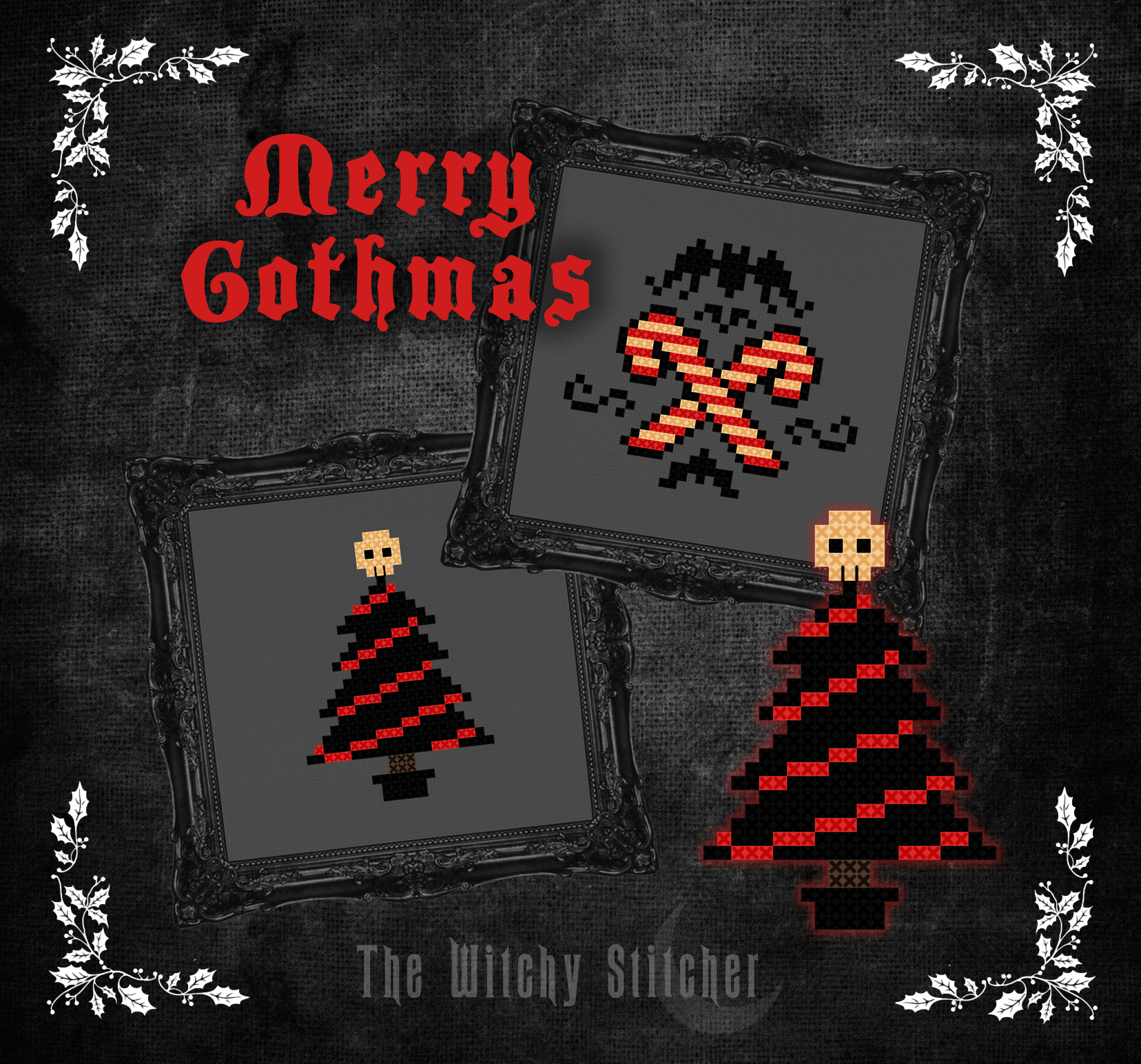 Creepmas Collection - Halloween Cross Stitch Pattern, different perspective #5, zoomed in. Select this picture to zoom back out.