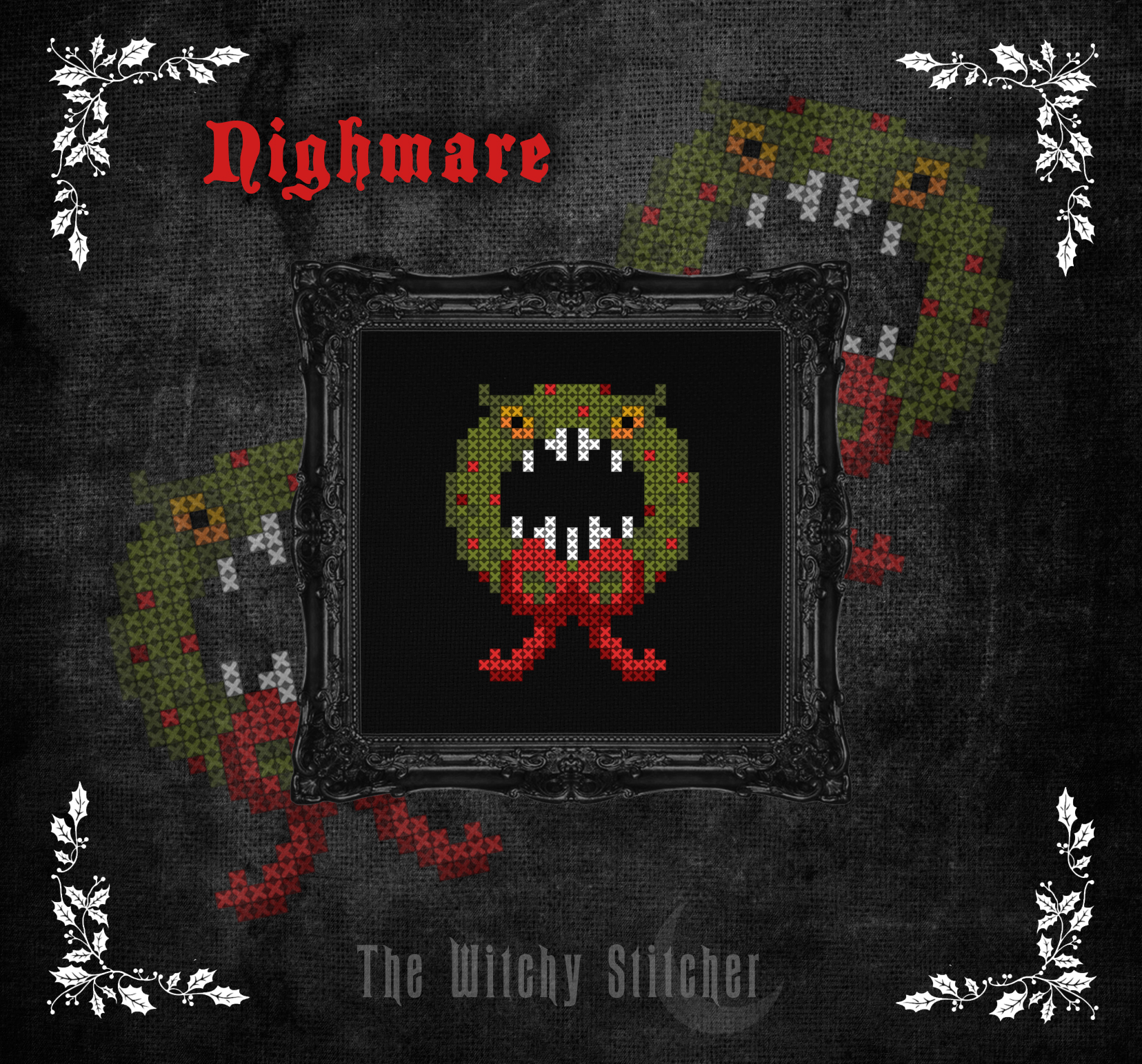 Creepmas Collection - Halloween Cross Stitch Pattern, different perspective #7, zoomed in. Select this picture to zoom back out.