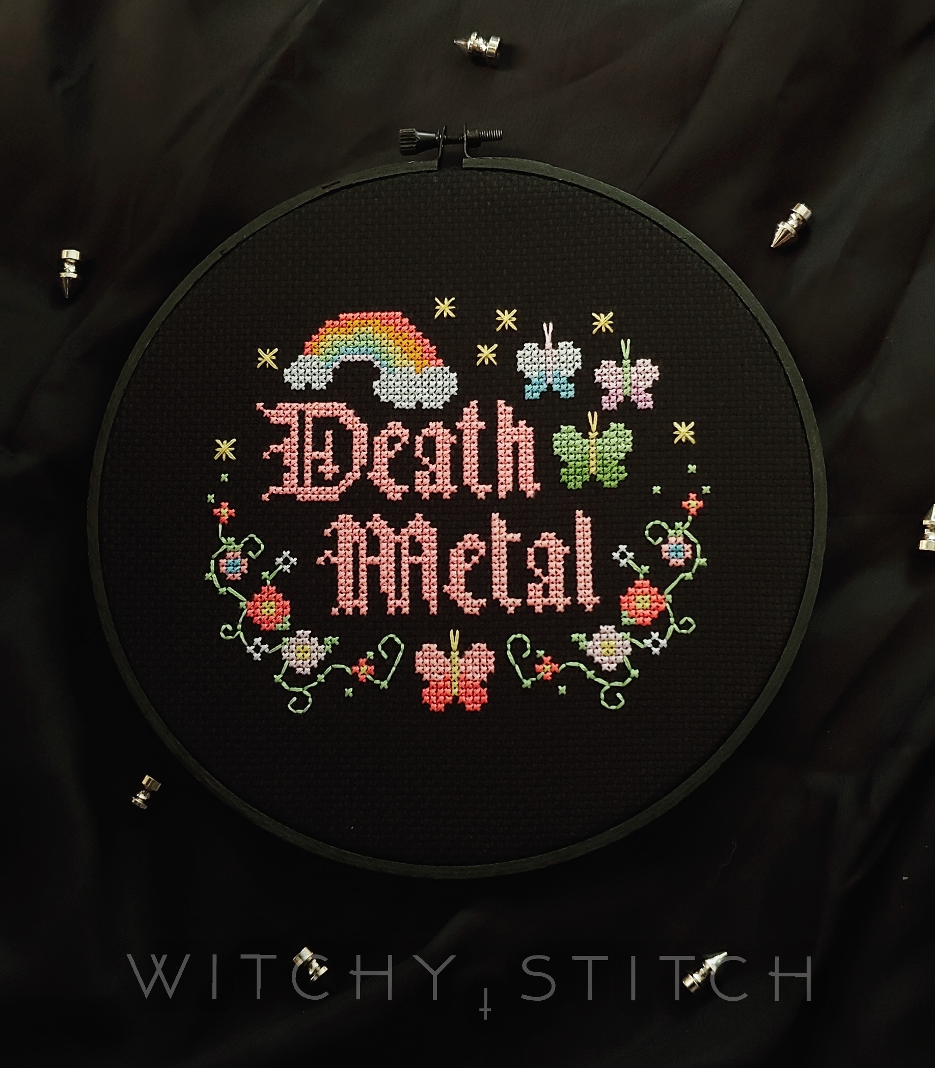 Death Metal - Halloween Cross Stitch Pattern, different perspective #2, zoomed in. Select this picture to zoom back out.