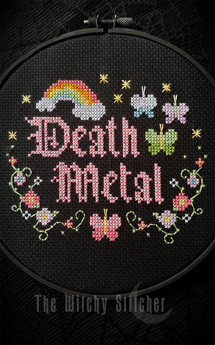 Death Metal - Halloween Cross Stitch Pattern, different perspective #3, zoomed in. Select this picture to zoom back out.