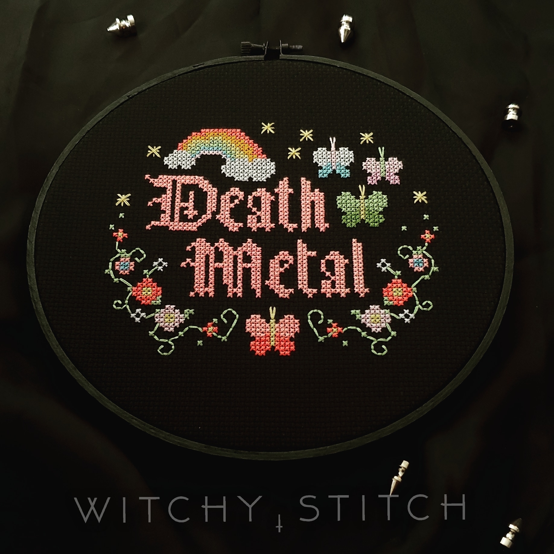 Death Metal - Halloween Cross Stitch Pattern, zoomed in. Select this picture to zoom back out.