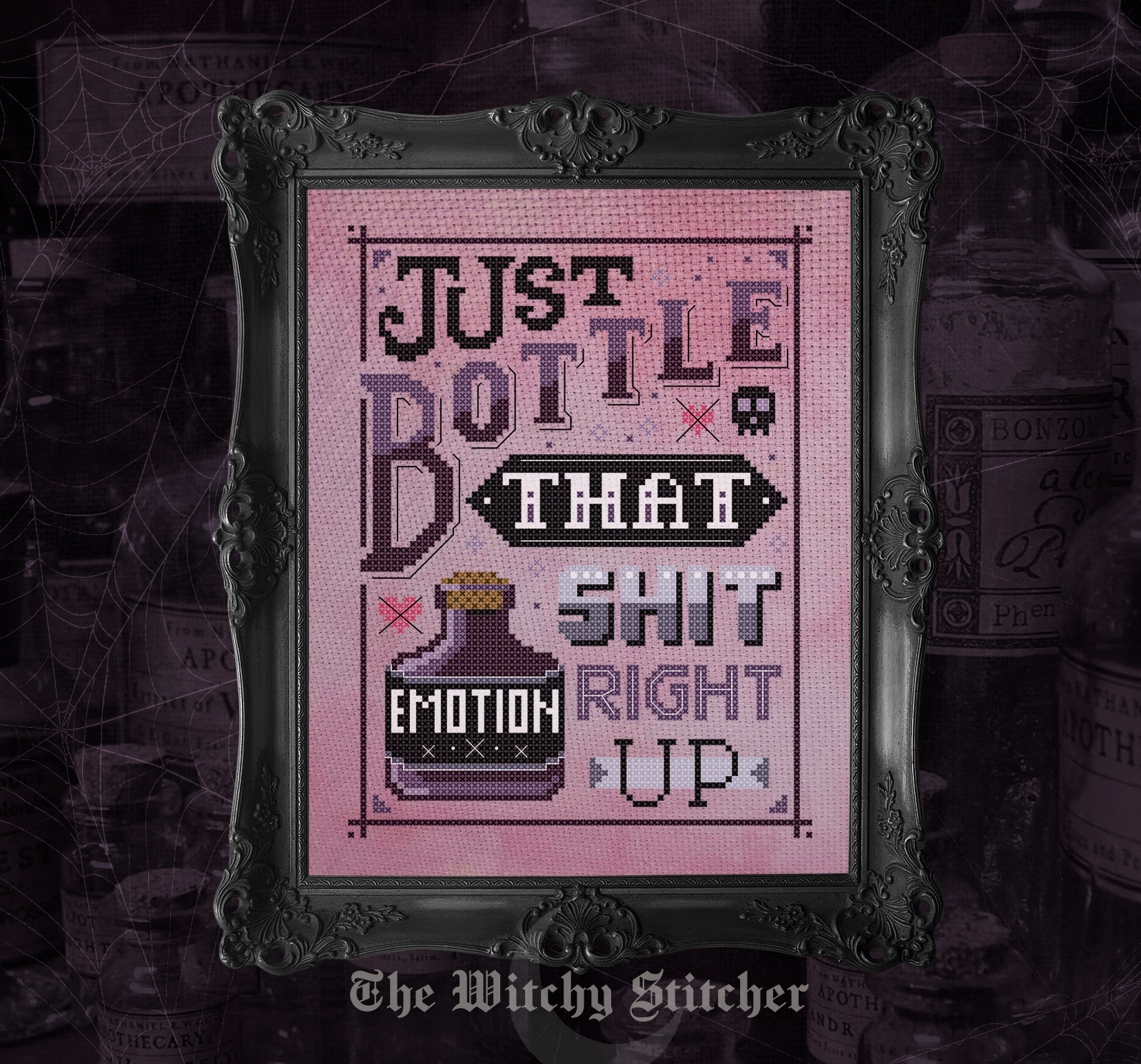 Emotion Bottle It Up - Halloween PDF Cross Stitch Pattern, zoomed in. Select this picture to zoom back out.