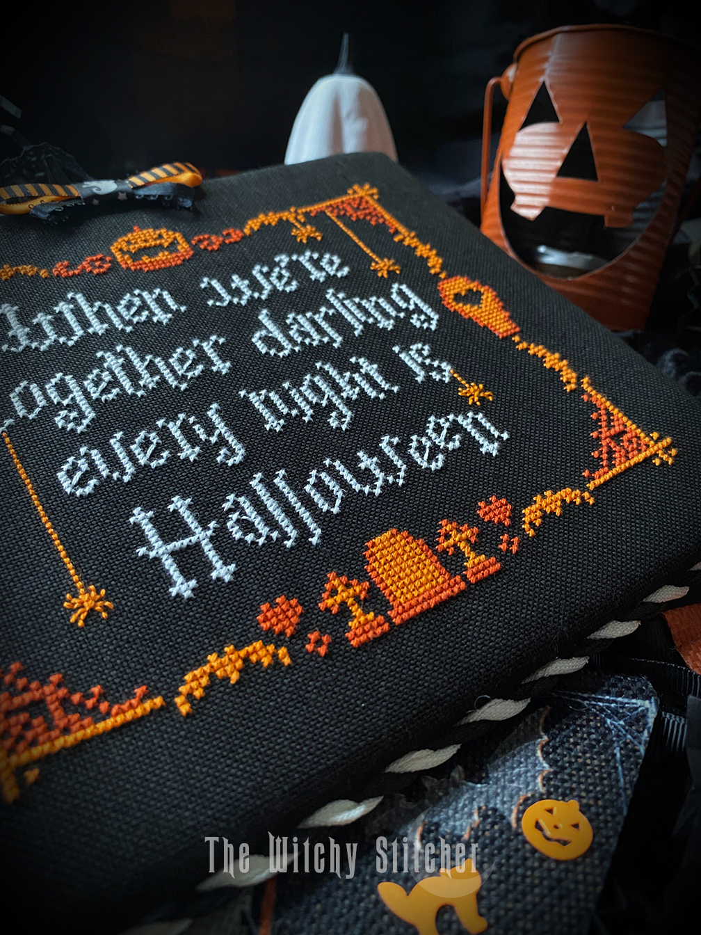 Every Night Is Halloween - PDF Cross Stitch Pattern, different perspective #1, zoomed in. Select this picture to zoom back out.