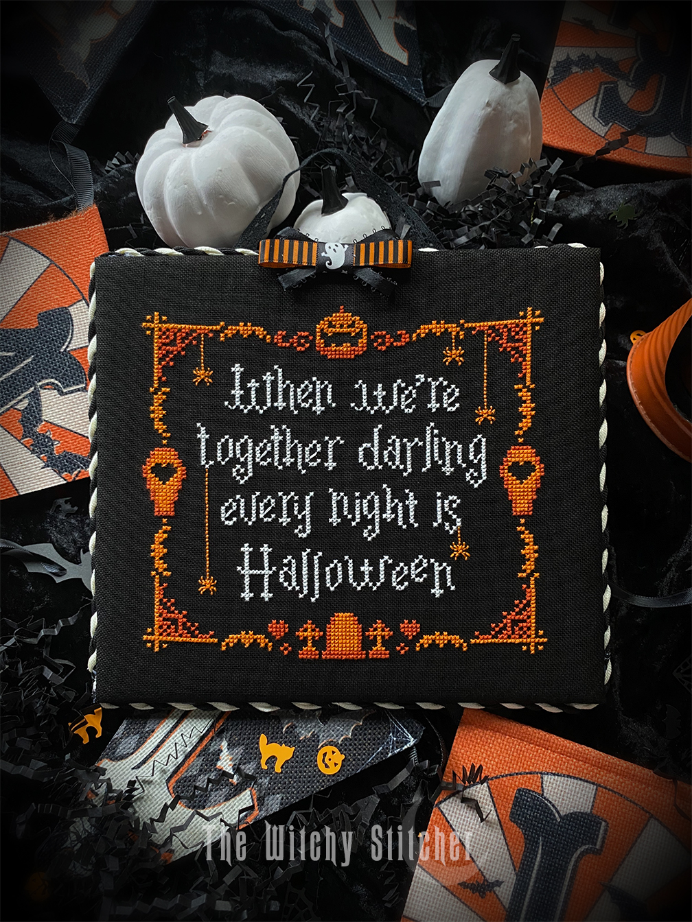 Every Night Is Halloween - PDF Cross Stitch Pattern, different perspective #3, zoomed in. Select this picture to zoom back out.