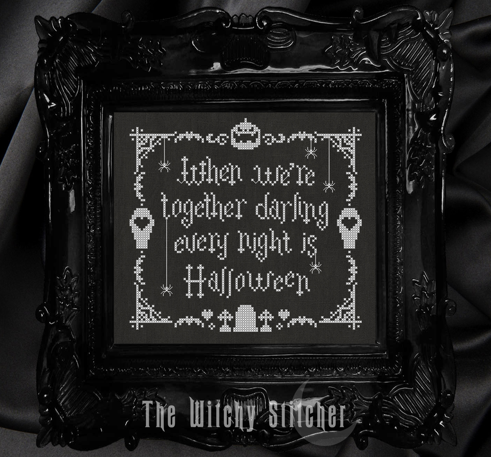 Every Night Is Halloween - PDF Cross Stitch Pattern, different perspective #4, zoomed in. Select this picture to zoom back out.