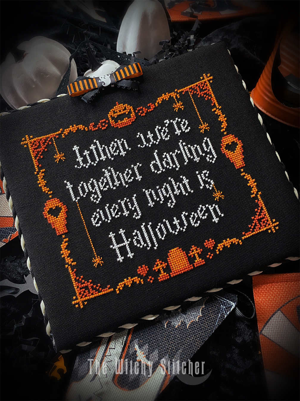 Every Night Is Halloween - PDF Cross Stitch Pattern, zoomed in. Select this picture to zoom back out.