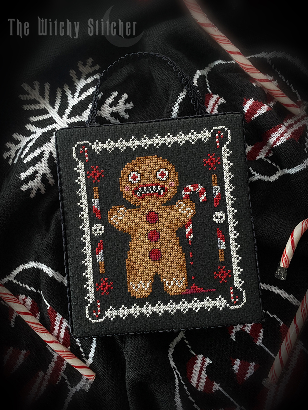 GingerDead Man - Halloween PDF Cross Stitch Pattern, zoomed in. Select this picture to zoom back out.