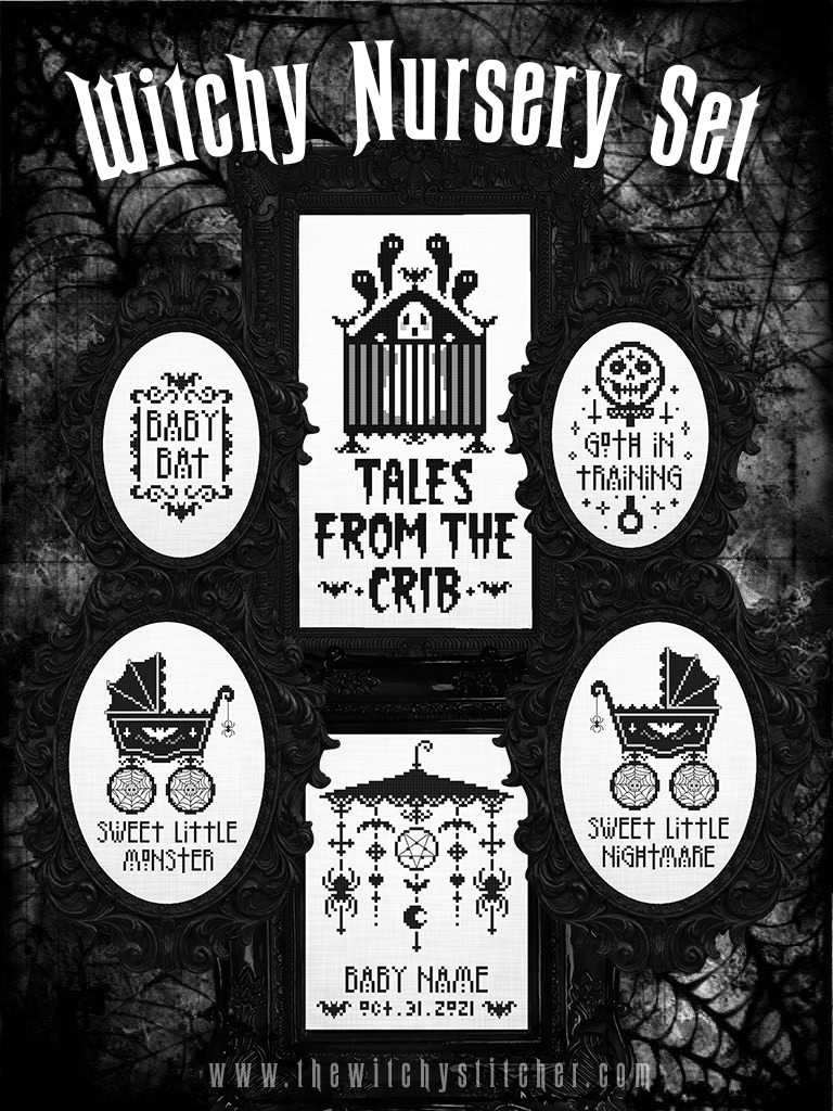 Gothic Nursery Collection Halloween PDF Cross Stitch Pattern, zoomed in. Select this picture to zoom back out.
