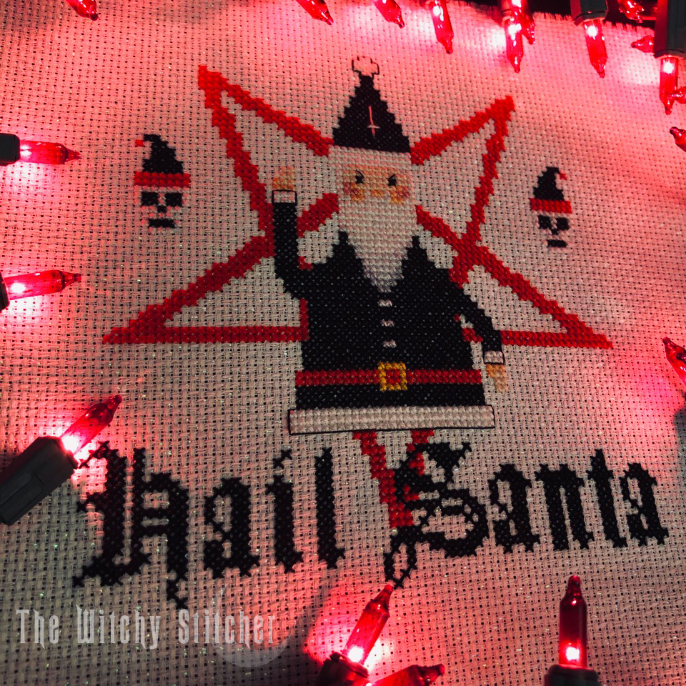 Hail Santa - Christmas Cross Stitch Pattern, different perspective #3, zoomed in. Select this picture to zoom back out.