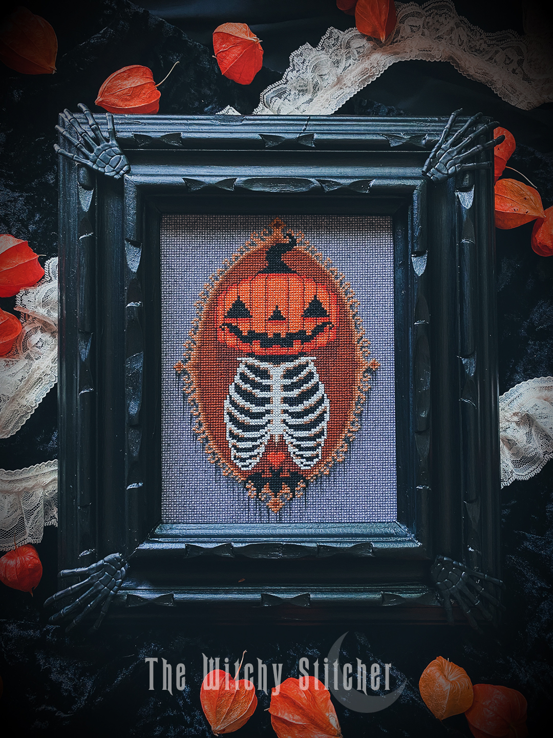 Halloween Mourning - PDF Cross Stitch Pattern, zoomed in. Select this picture to zoom back out.