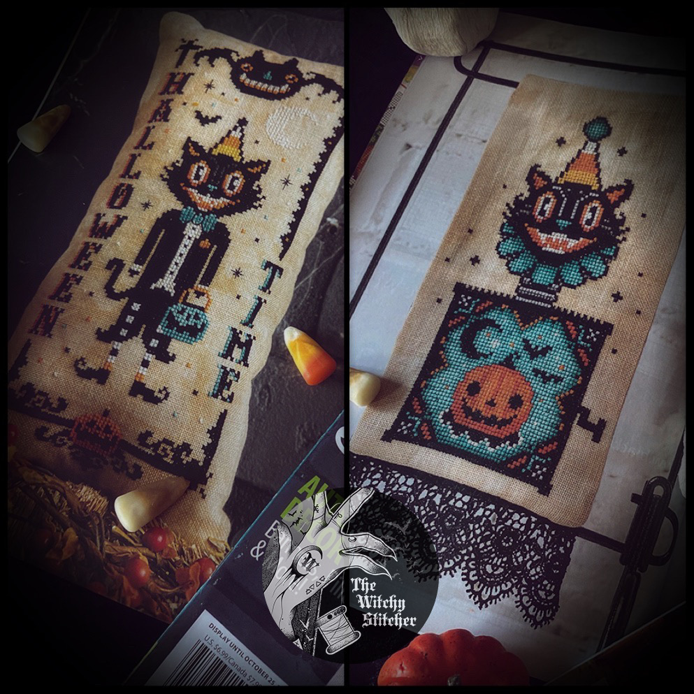 Hallow Kitty Surprise - Halloween Cross Stitch Pattern, different perspective #3, zoomed in. Select this picture to zoom back out.