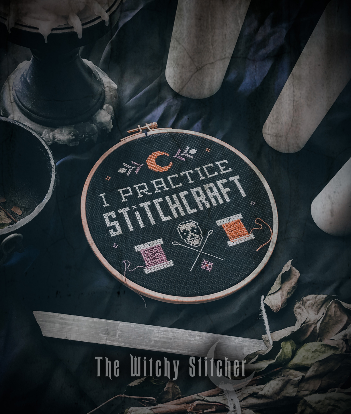 Stitchcraft - Halloween Cross Stitch Pattern, different perspective #3, zoomed in. Select this picture to zoom back out.