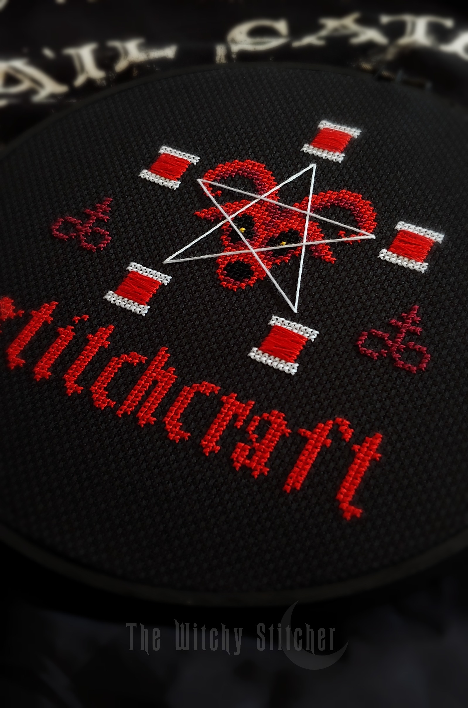 Stitchcraft Baphomet - Halloween Cross Stitch Pattern, different perspective #1, zoomed in. Select this picture to zoom back out.