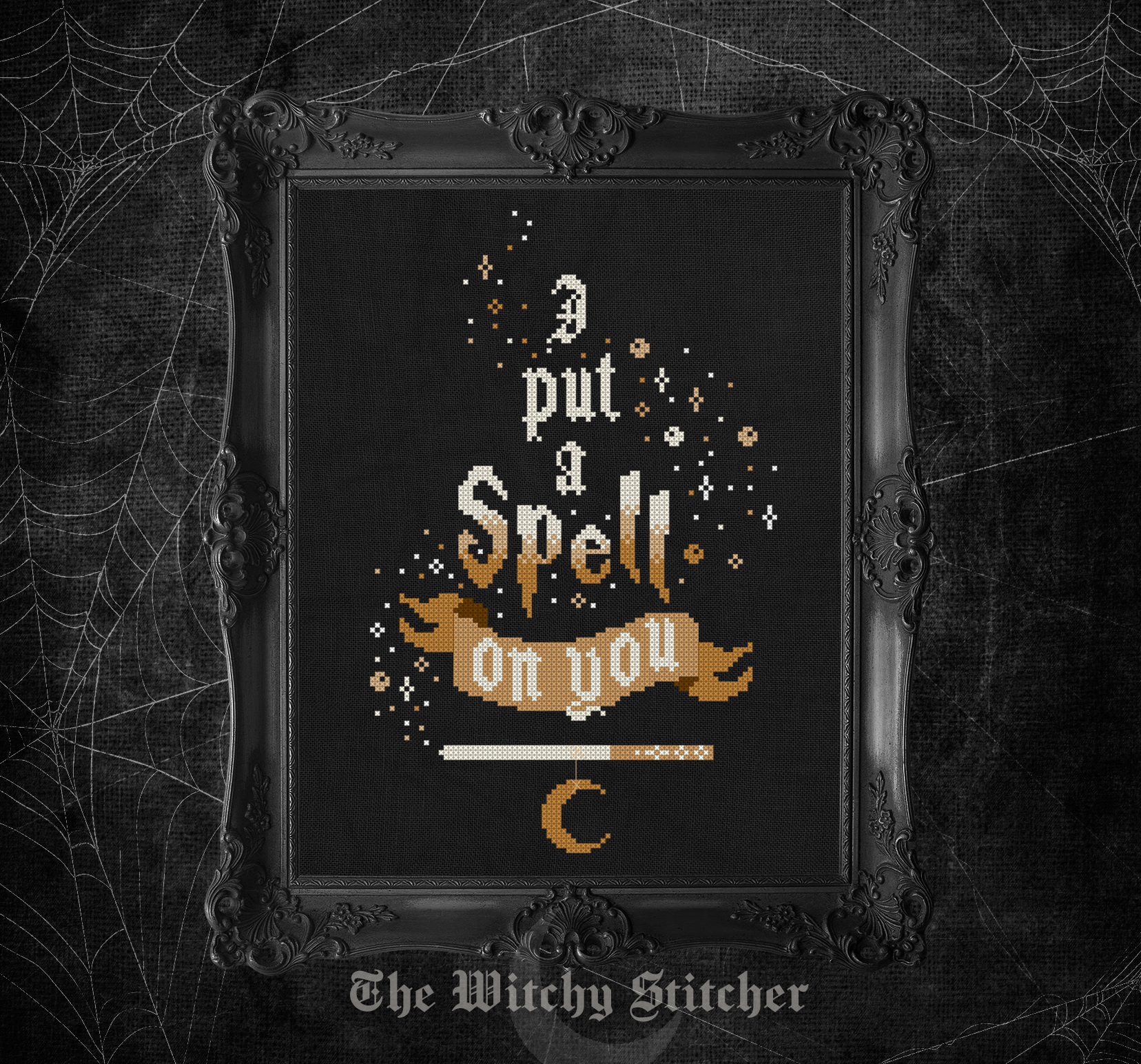 I Put A Spell On You - Halloween PDF Cross Stitch Pattern, different perspective #2, zoomed in. Select this picture to zoom back out.
