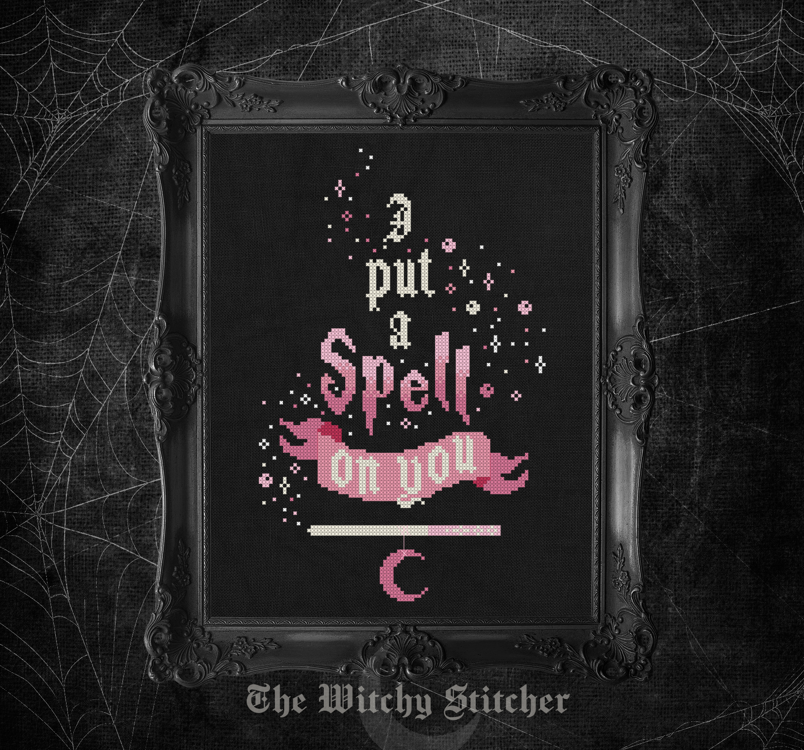 I Put A Spell On You - Halloween PDF Cross Stitch Pattern, zoomed in. Select this picture to zoom back out.
